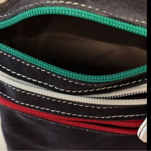 Amica Italian Suede Crossbody Body Black with Multi colored Zippers NWOT - Picture 6 of 8